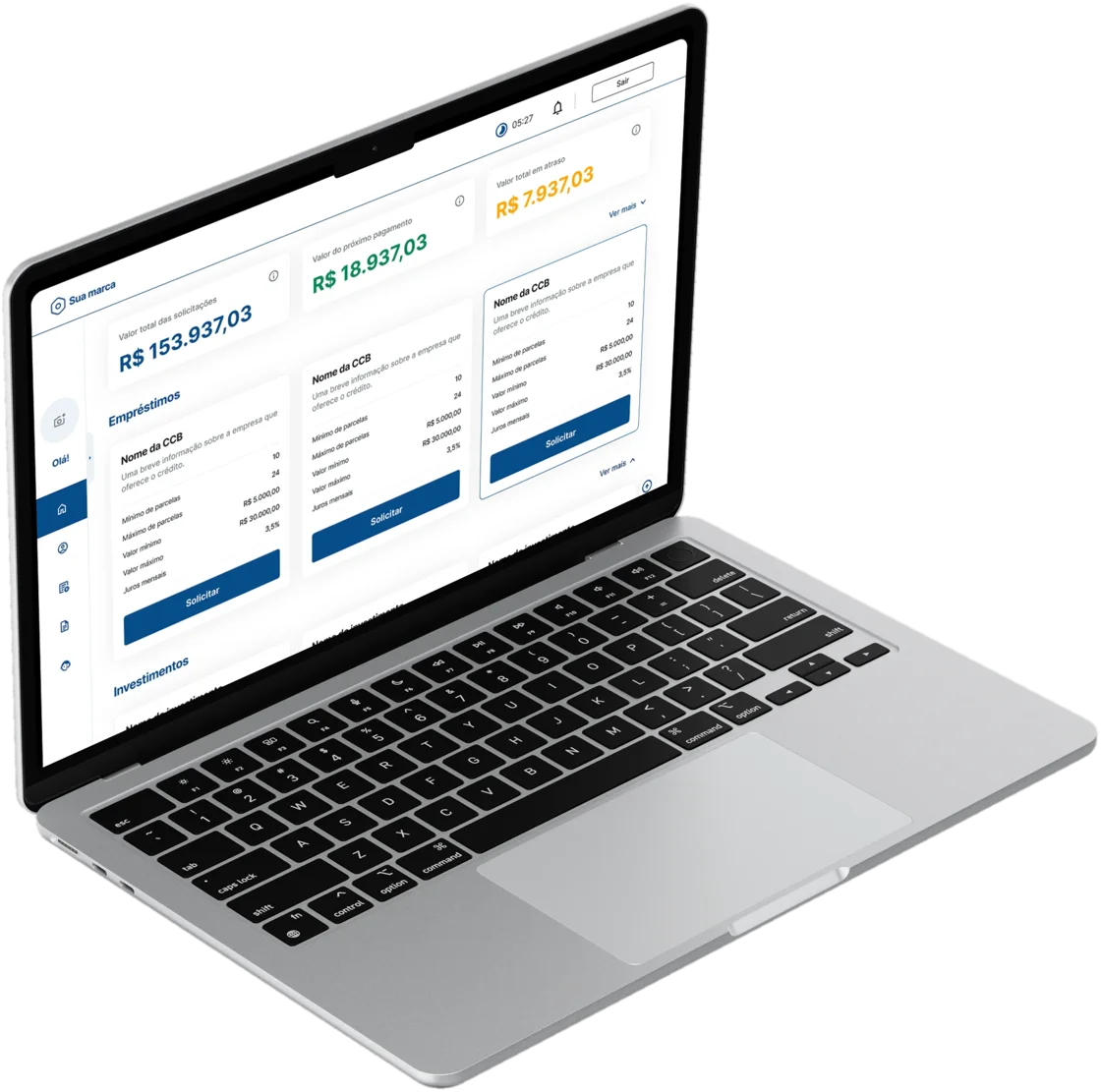 Portal CCB whitelabel com a sua marca, exibido em um notebook